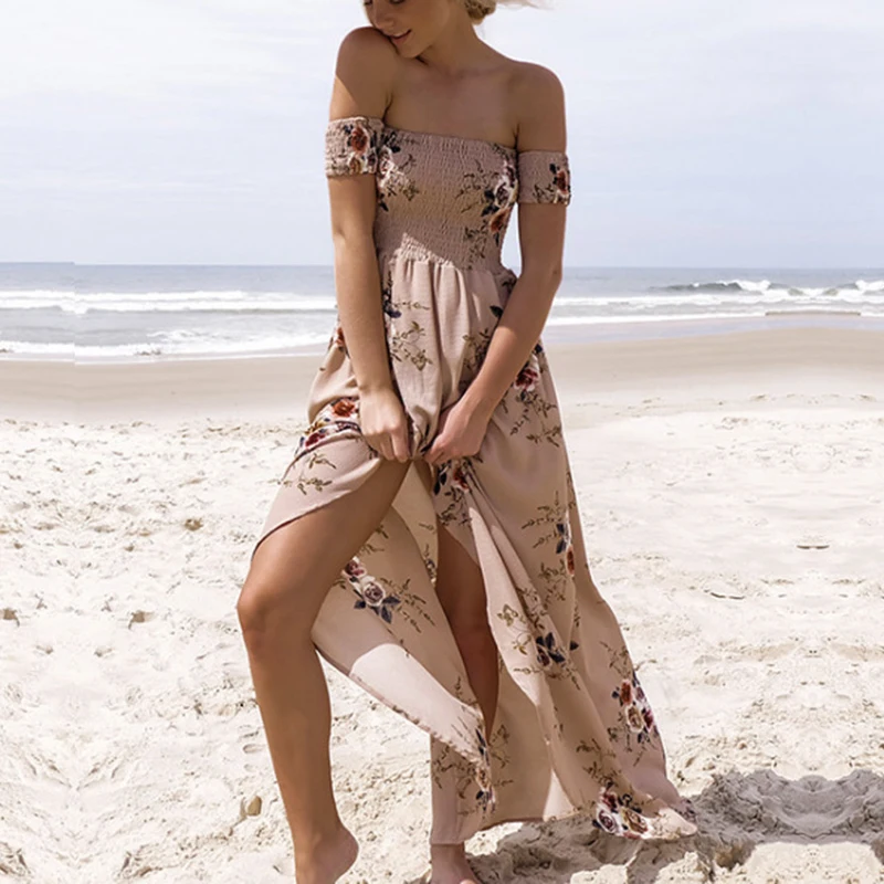Женский пляжный сарафан с высоким разрезом и цветочным принтом | Женская одежда