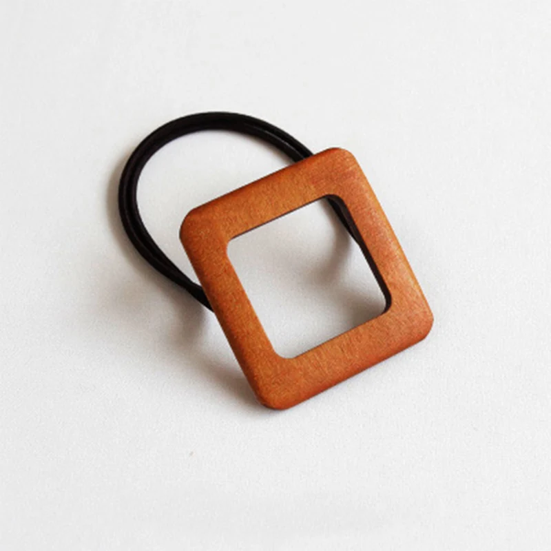 

New 1PC Women Girls Elastic Ponytail Hair Rope Round Korean Square Wooden Geometry Lady Headband Hair Accessories
