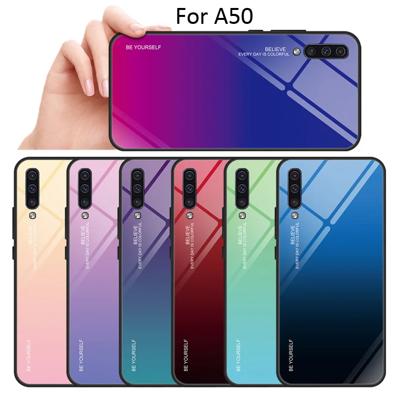Чехол из углеродного волокна с градиентом и закаленным стеклом для Samsung Galaxy A50 A40