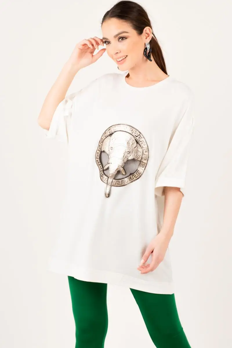 Harmonica Women Raw White Elephant Aplikeli Dress ARM-19Y042002 |