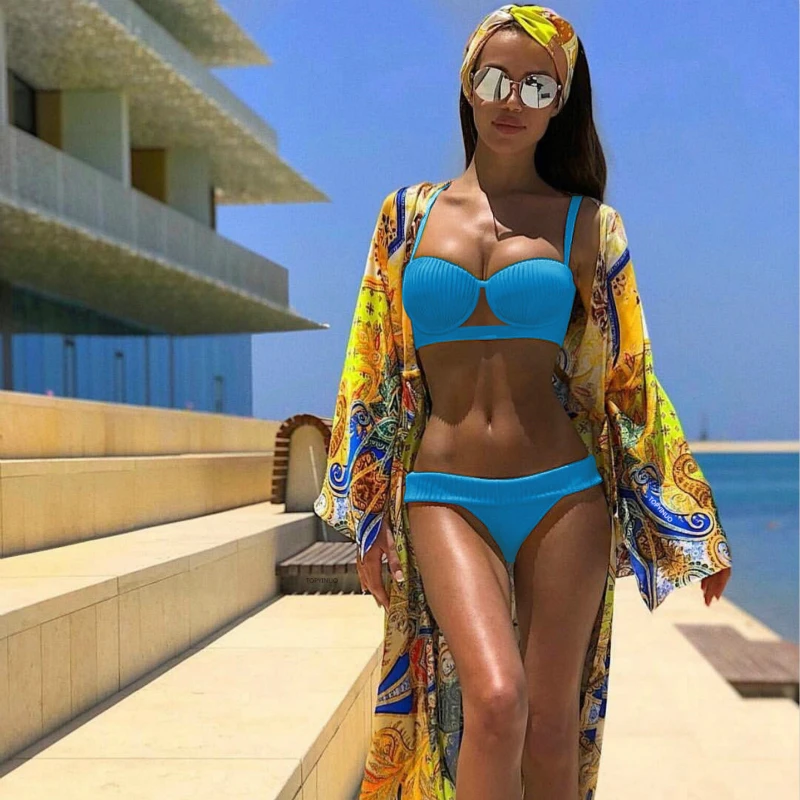 2019 New Sexy solid Bikinis Women Swimwear Push Up Bathing Suit Swim Summer Beach Wear Brazilian Bikini yellow swimsuit set 995 |