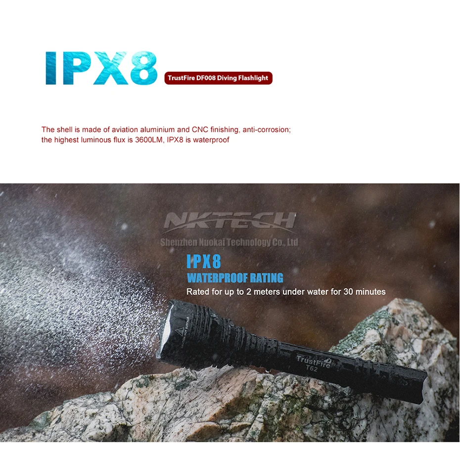 TrustFire T62 тактический фонарик со светодиодной лампой 3600 люмен 5 режимов IPX8 1 м тест