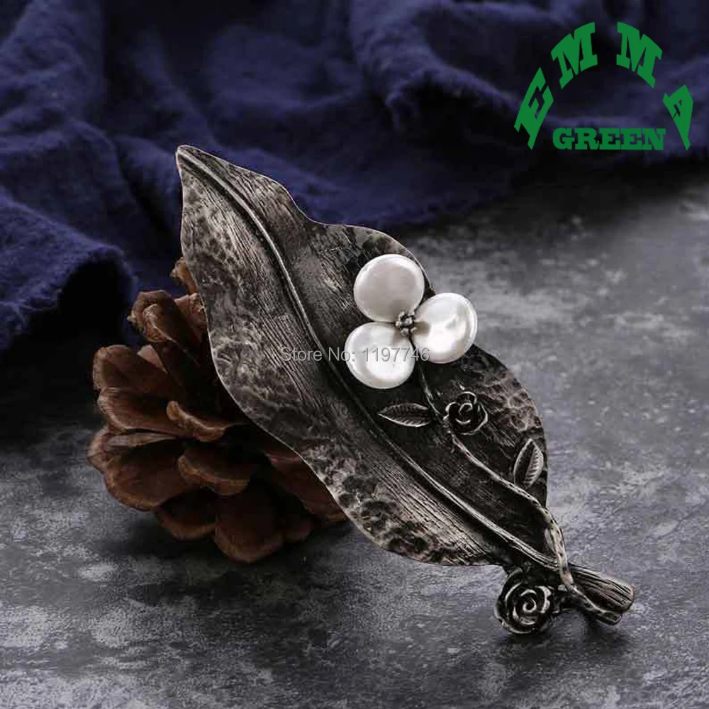 Женская Брошь с искусственным жемчугом большая Винтажная брошь в форме листьев