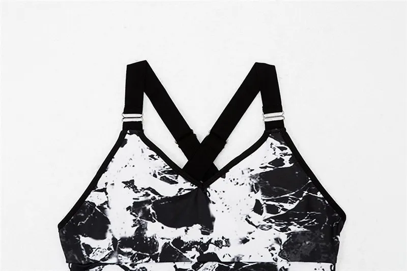 Women Fitness Suit Crop Tank Workout Printed Cross Bra High Waist Legging Pants 2 Pieces Set 2018 Fashion Female Sexy Tracksuit | Женская