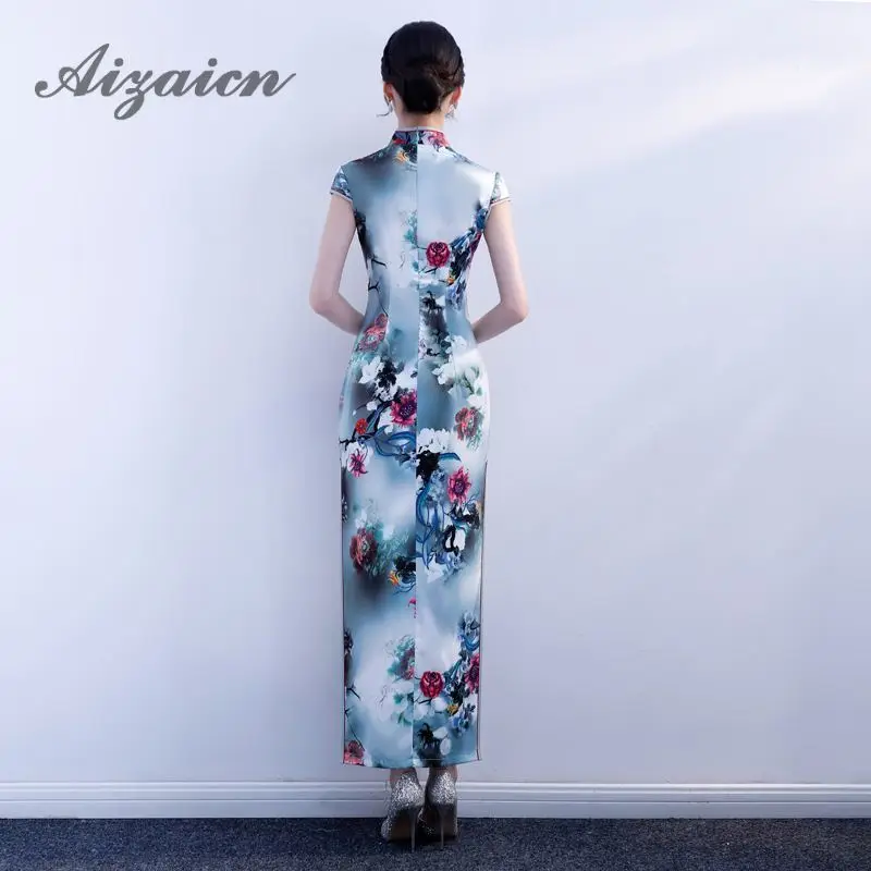 Fashion Silk Print Cheongsam Modern Qipao Long Traditional Chinese Dress Oriental Style Dresses Evening China Robe Longue Femme |