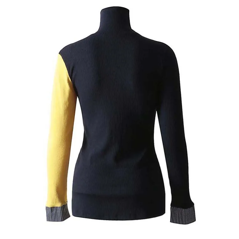 

TWOTWINSTYLE Knitting Pullover Tops Female Turtleneck Long Sleeve Lace Up Patchwork Hit Color Womens Sweater 2020 Spring Fashion