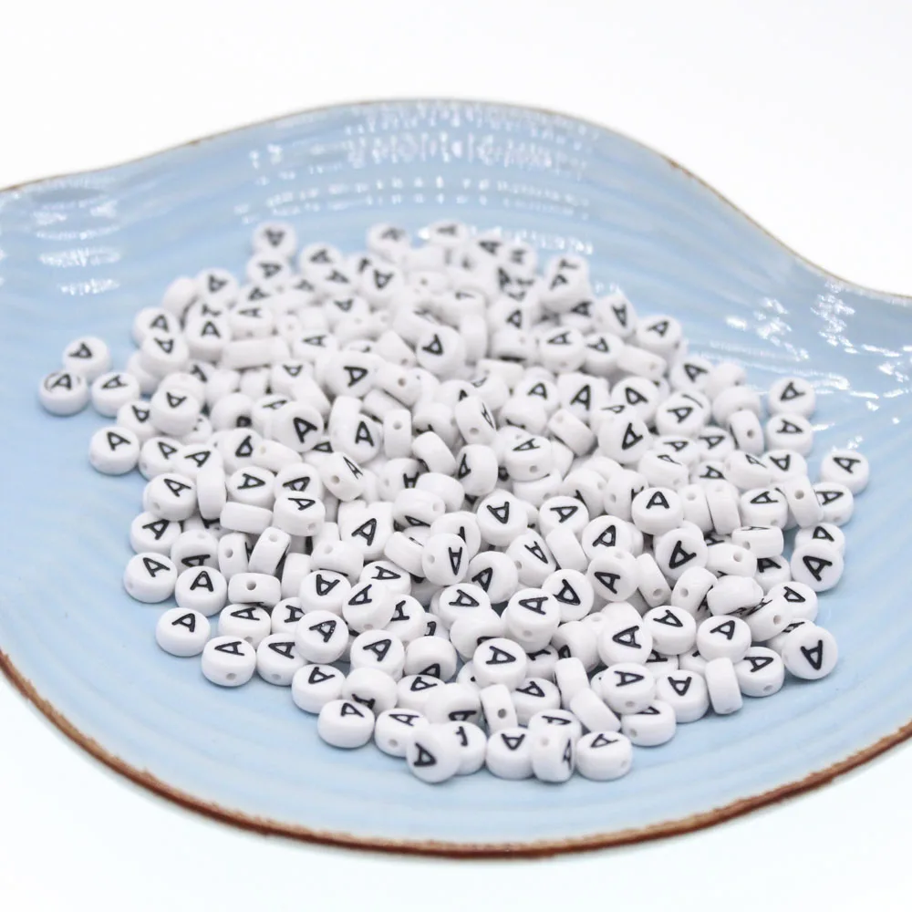 

CHONGAI 500 шт., акриловые бусины с буквами один алфавит, белые круглые бусины для браслетов и ювелирных изделий, 4*7 мм