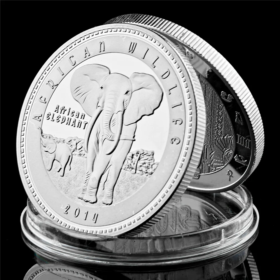 

Wild Protected Animals African Elephant 2014 Zambia 1000 KWACHA Silver Plated Commemorative Gold Coin For Height Collection Gift