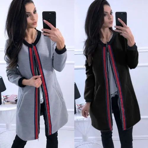 Fashion Casual Spring Winter Lady Women Long Sleeve Zipper Outwear Coats Loose Trench Black Gray | Женская одежда