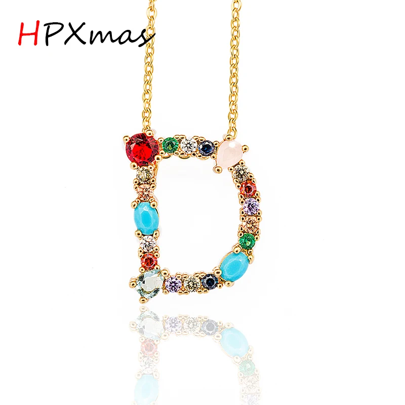 HPXmas кулон с 26 буквами красочные хрустальные камни Золотая цепочка ожерелье