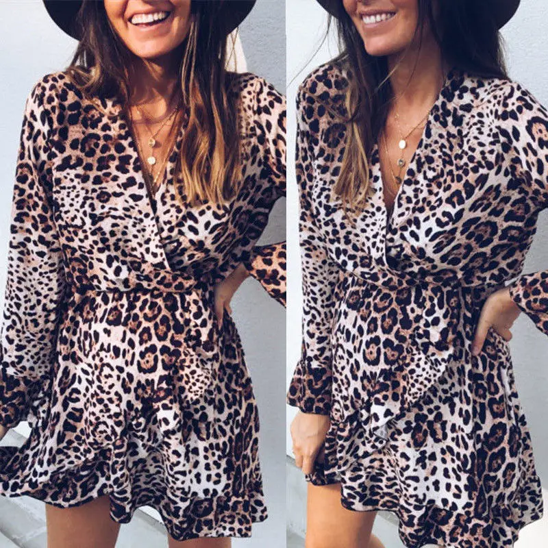 Женское леопардовое платье со змеиным узором коктейльное короткое мини с