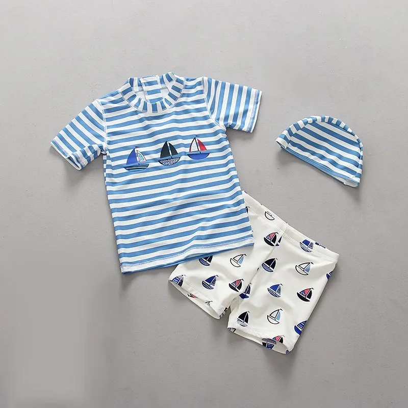 

Toddler Baby Boy Swimwear Summer Fashion Cartoon Kids Boys Swimming Bath Suit Children Short Sleeve+Swim Short Pants Swimsuit