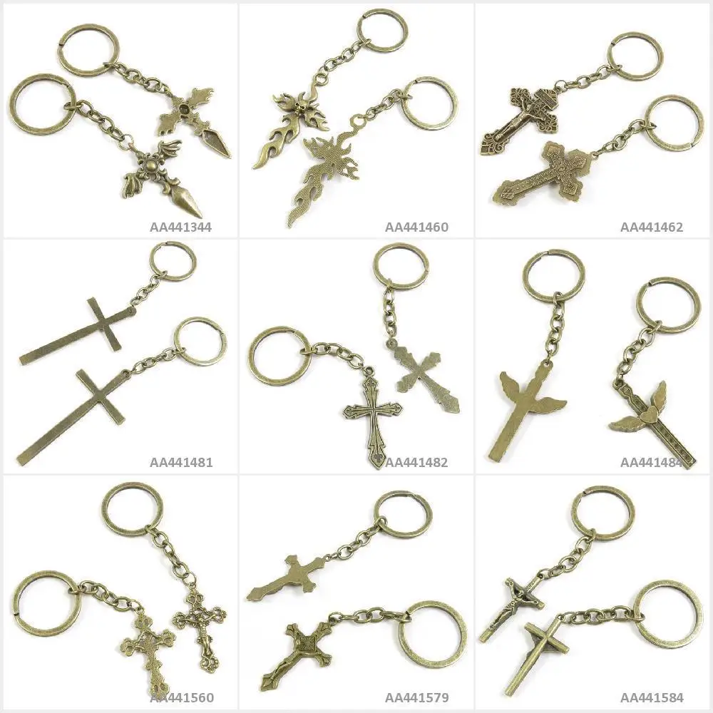 Античный бронзовый тон брелок INRI Jesus крест сердце крылья латинский огненный