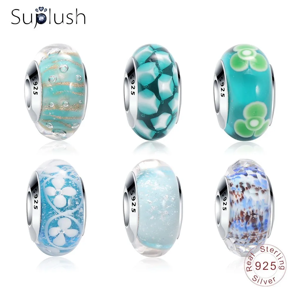 Suplush 100% стерлингового серебра 925 пробы голубой/зеленый Effervescence муранский