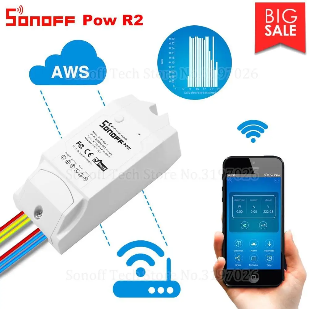 Itead Sonoff Pow R2 15A Интеллектуальный переключатель Wi Fi с более высокой контроль