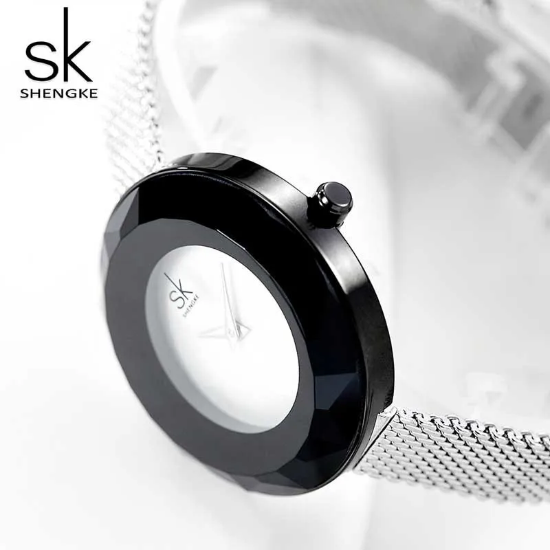 Shengke модные роскошные женские часы Prism Fac золото Сталь сетки кварцевые для женщин