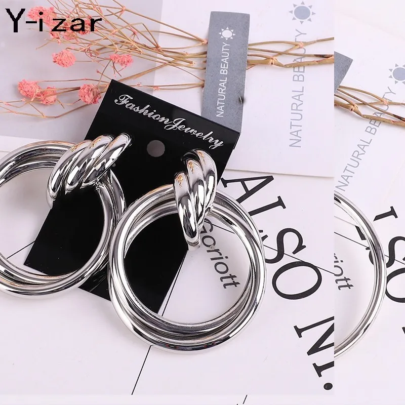 Large Pendant Female Earrings Gold Geometric Metal Jewelry Fashion Stud Hypoallergenic | Украшения и аксессуары