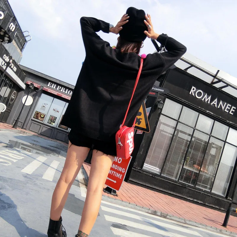 Qing Mo 2018 Autumn And Winter Female Fashion Doll Bear Tie Sweater High Collar Loose Hood Long-sleeved Knit WY007 | Женская одежда