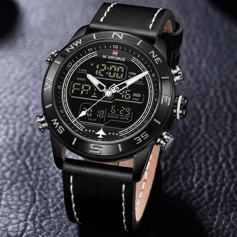 NAVIFORCE 9144 модные золотые мужские спортивные часы светодиодные аналоговые