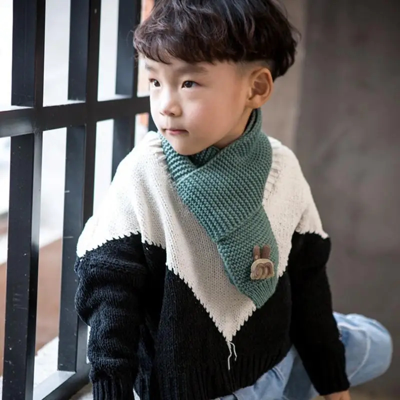 Детский осенне-зимний шерстяной однотонный вязаный шарф для девочек и мальчиков
