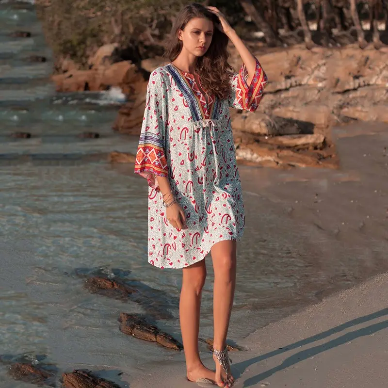 Для женщин модный принт платья для Boho Этническая Стиль Весна Путешествия