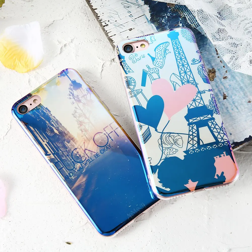 Мягкий силиконовый милый чехол-накладка KISSCASE для iPhone 6s 6 7 8 Plus Blue Ray с рисунком