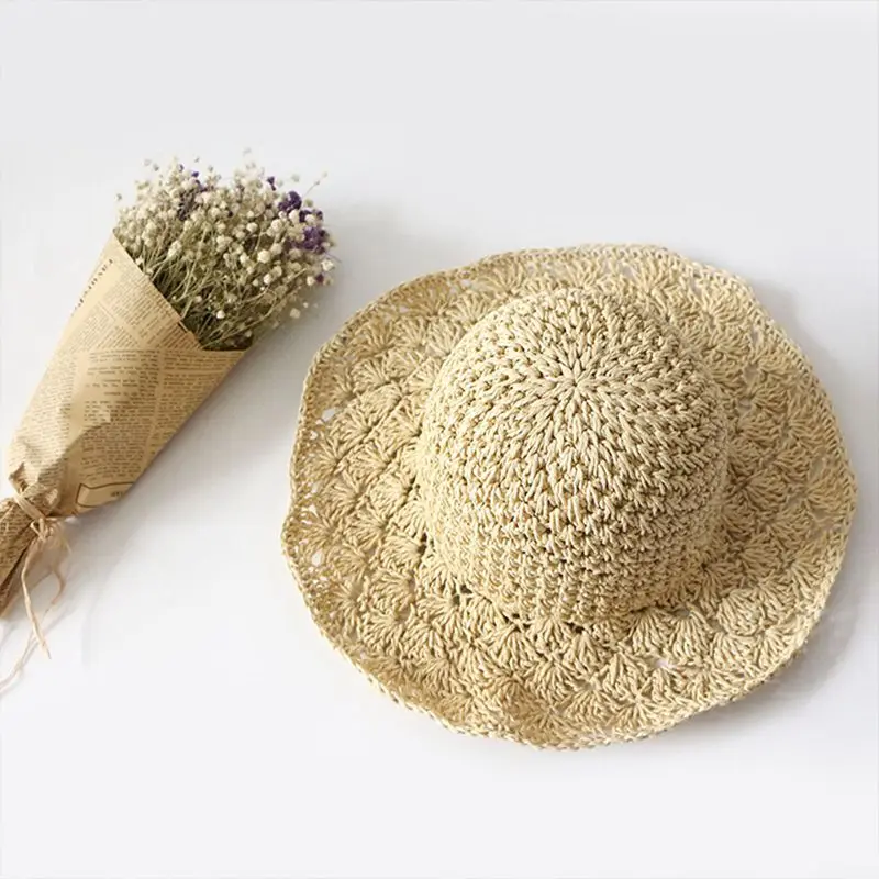 lady Panama hand hook pineapple visor beach hat folding straw outdoor sun | Аксессуары для одежды