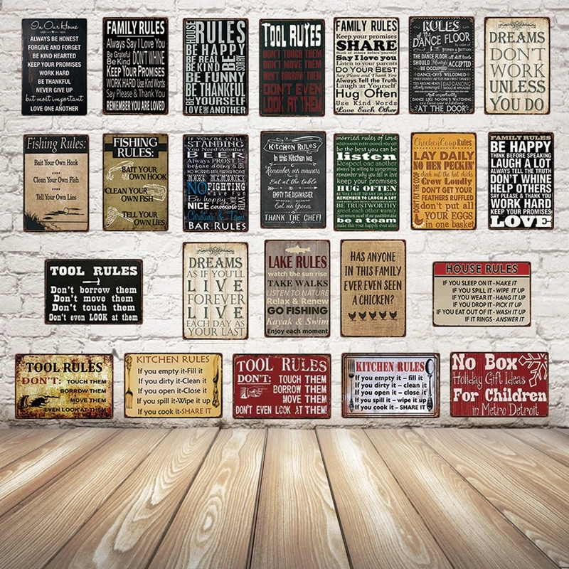 

[ Kelly66 ] Family Rules Metal Sign Tin Poster Home Decor Bar Wall Art Painting 20*30 CM Size y-2256