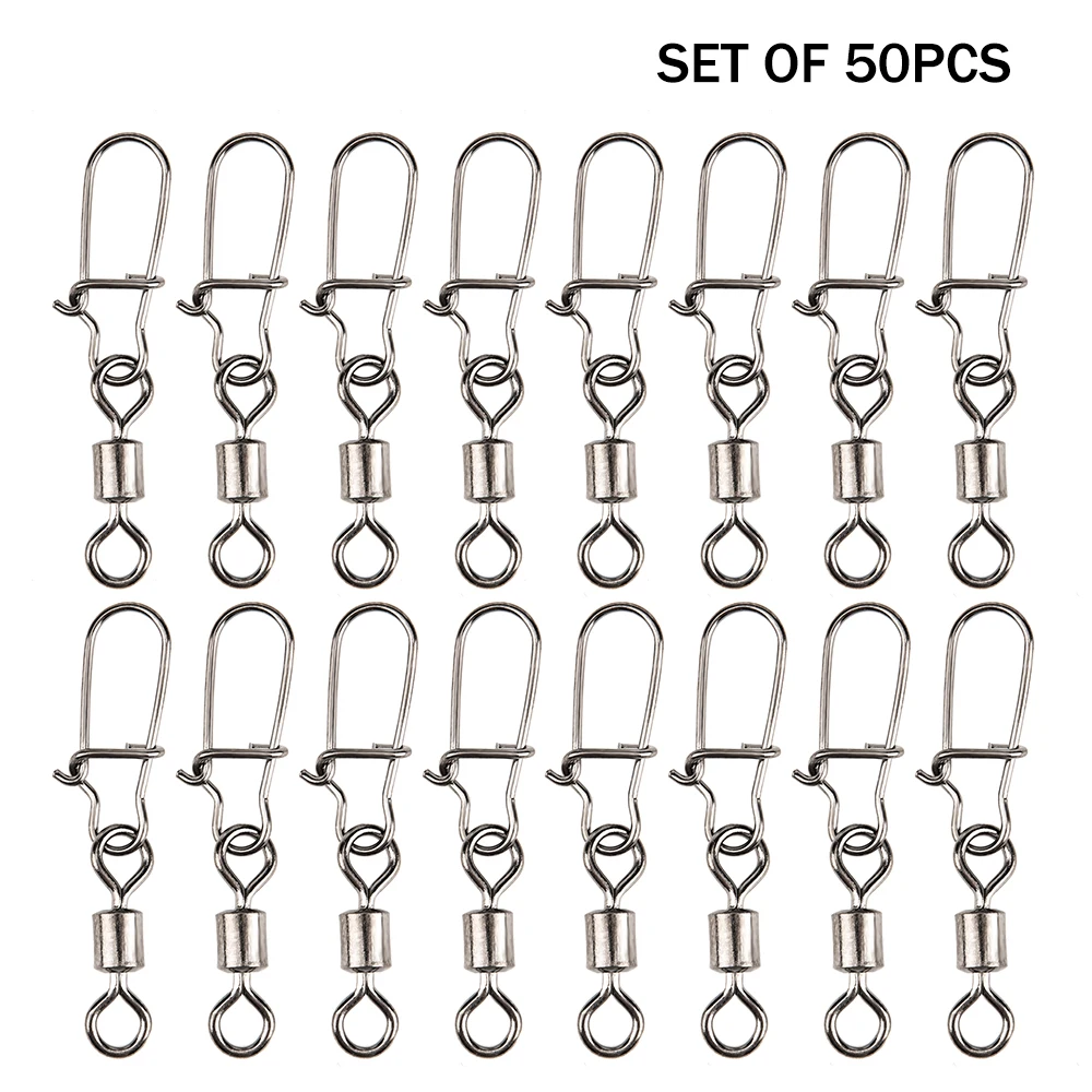 

50PCS 2# / 4# / 6# / 8# Fishing Rolling Swivel Connector with Snap Fish Hook Lure Connector Terminal Tackle Pesca