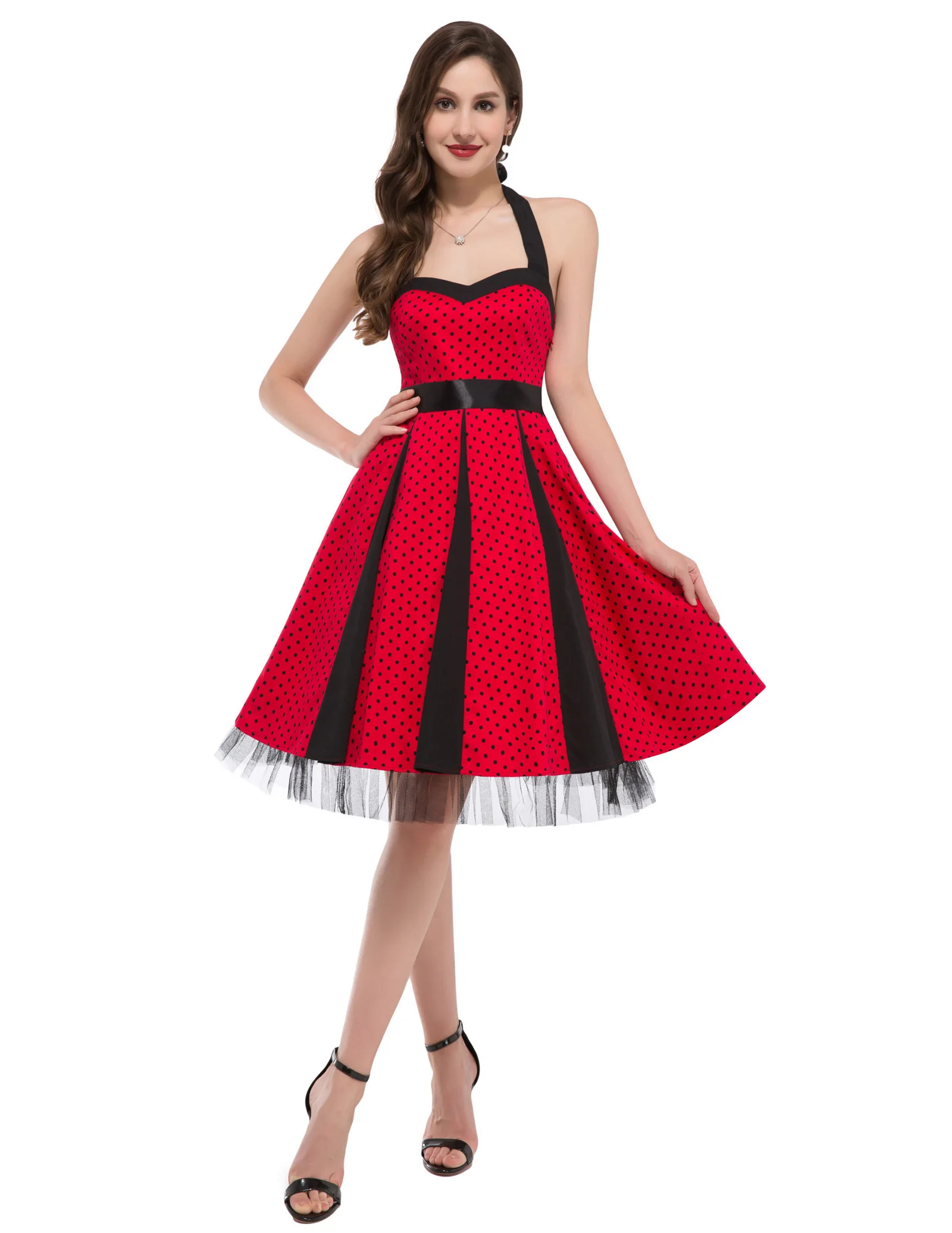 Ретро Винтаж женские с лямкой на шее в горошек вечерние Пикник коктейльное