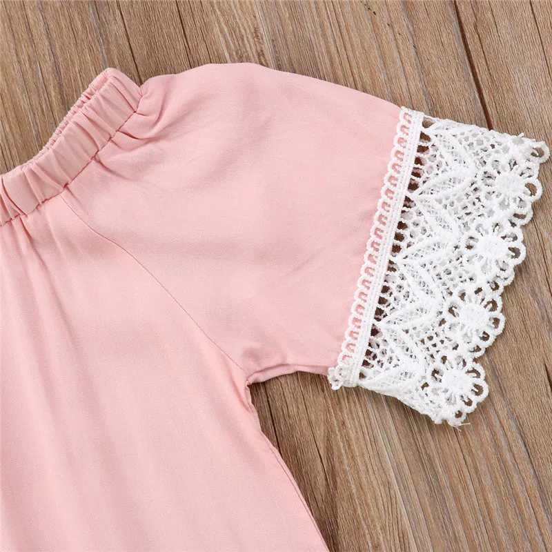 Summer Mother and Daughter Family Clothes 2019 New Women Kids Girls Short Sleeve Pink Lace Dress Matching Outfits | Мать и ребенок