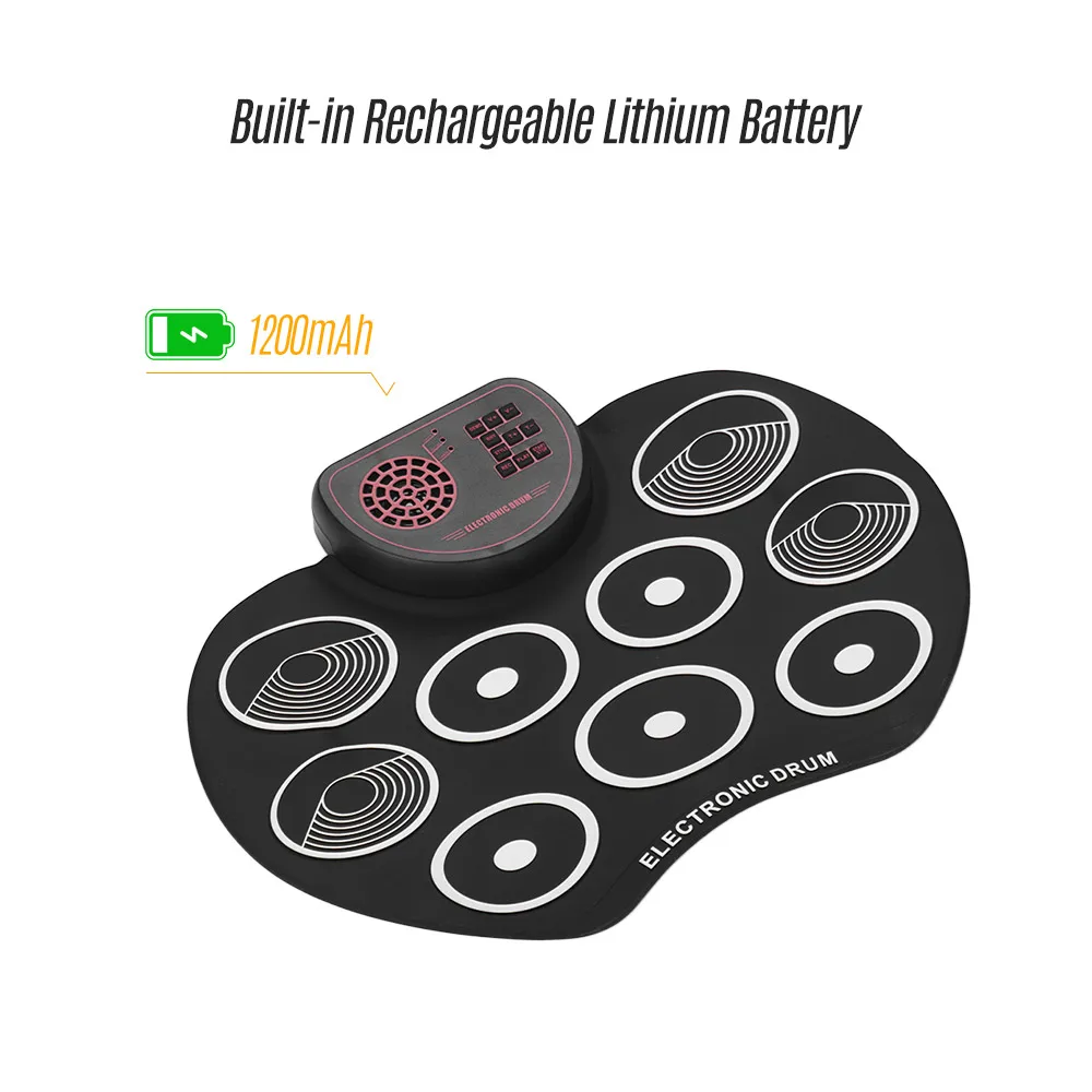 Portable Electronic Drum Set USB Foldable Pad Kit 9 Drumpads Built-in Speaker Lithium Battery with Sticks and Foot Pedals | Спорт и