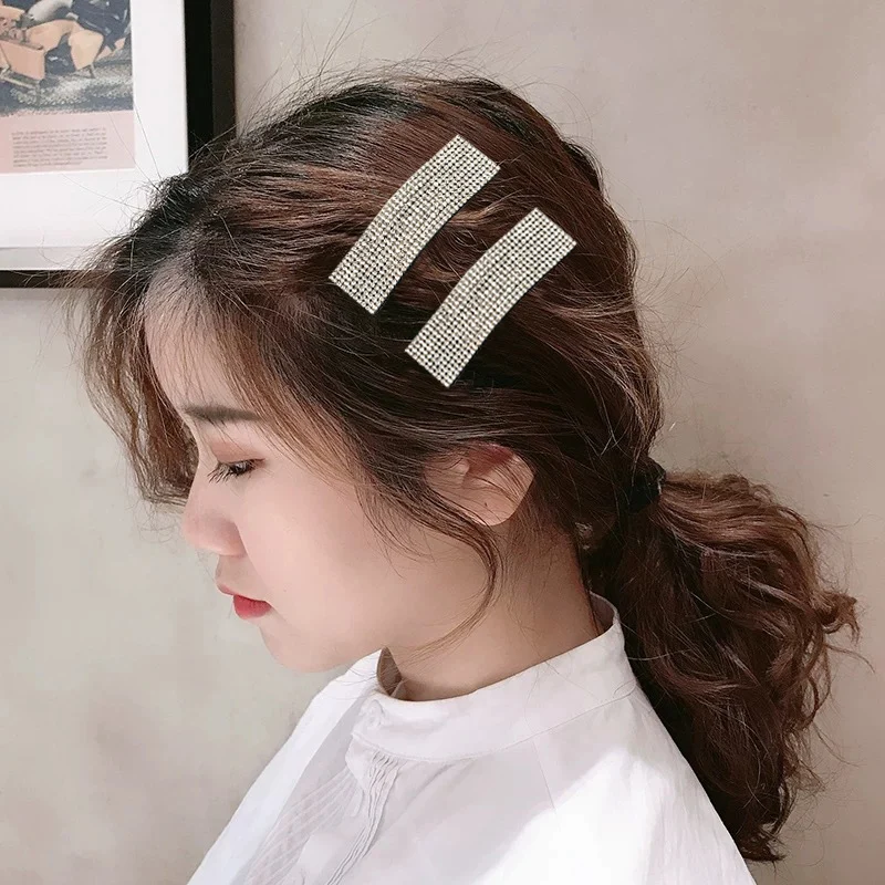 

Hair Accessories Hair Clips Bobby Fashion 2pcs Luxury Women Rectangle Hairpins Barrettes Girls Women Shining Rhinestones 8cm