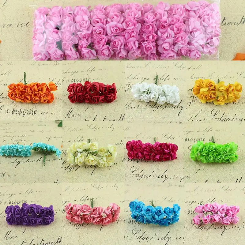 144 шт./упак. 2 см розы многоцветные искусственные Бумажные цветы используются для