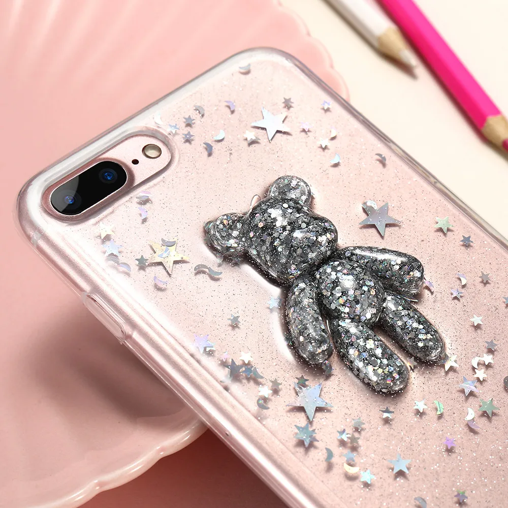 Мягкий чехол KISSCASE 3D Bear Star для iPhone 8 6 6s 7 Plus милый Блестящий силиконовый 7| |