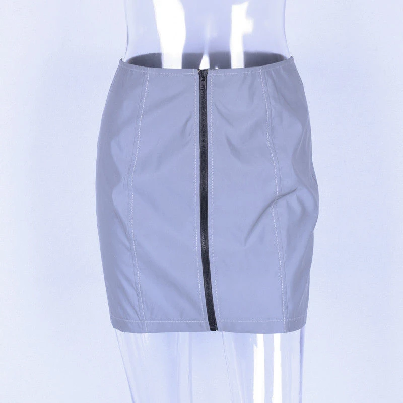 New Fashion Sexy Women High Waist Mini Skirt Bandage Zipper Style Female Reflective Bodycon Club Wear | Женская одежда