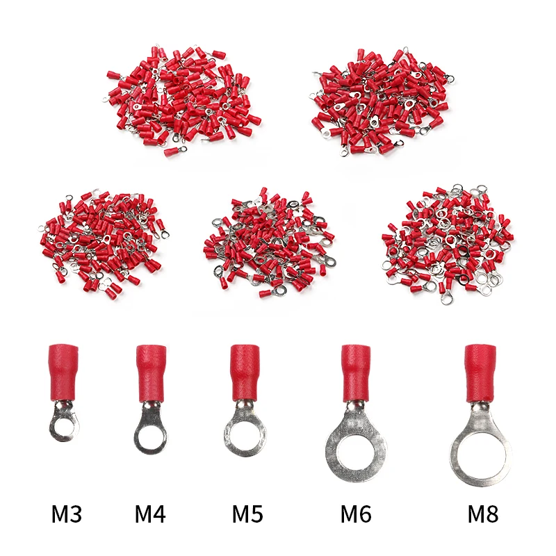 

RV1.25 Ring Insulated Wire Connector 100Pcs Red 12-10 AWG Electrical Cable Crimp Terminlas Suit for 0.25-1.65mm2 Kit