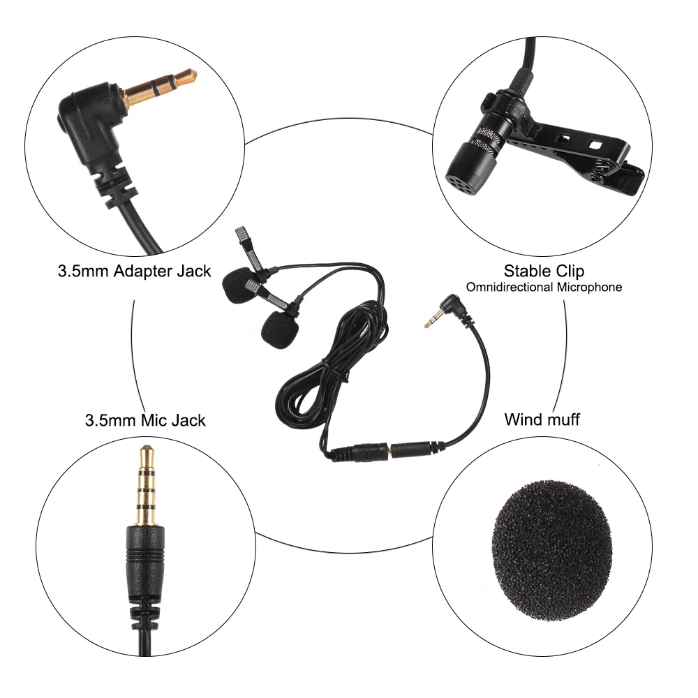 Всенаправленный петличный микрофон с отворотом и зажимом для смартфона ноутбука
