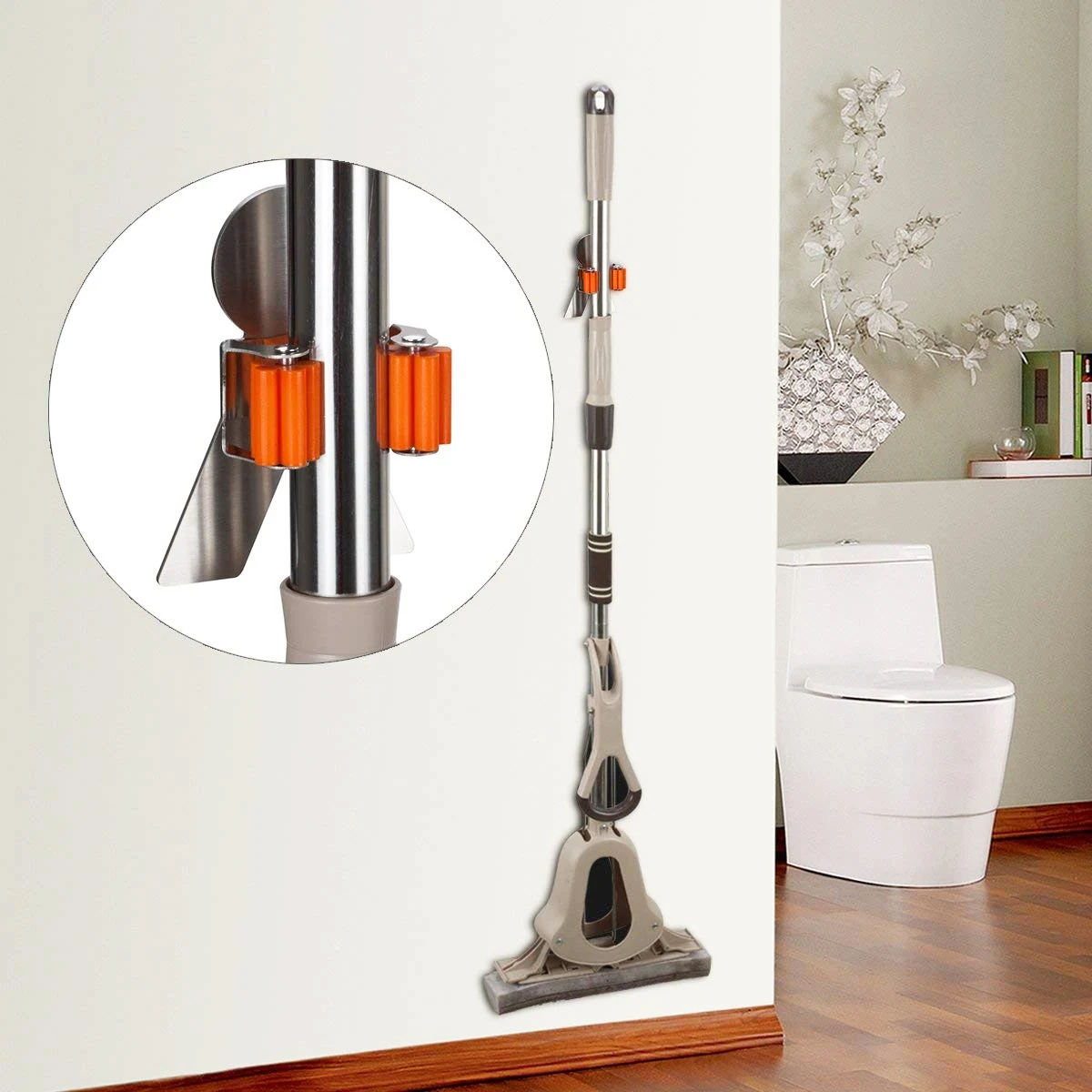 ABFY-304 Stainless Steel Mop Broom Holder Racks Adhesive Wall Mount Bathroom Storage Organizer Hanger (1 Pack) | Дом и сад