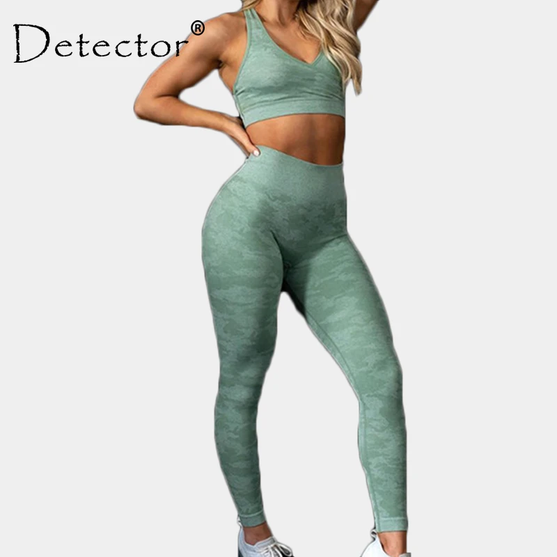 Женский Камуфляжный спортивный костюм Detector бюстгальтер для фитнеса + Бесшовные
