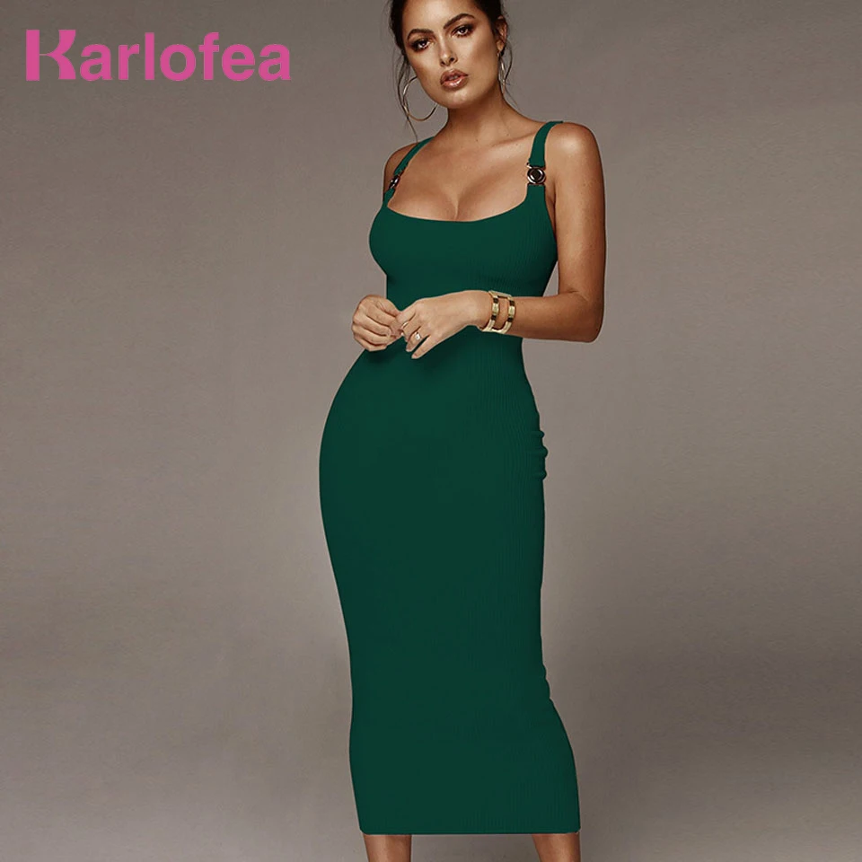 Karlofea женское новое трикотажное платье модное облегающее до середины икры с