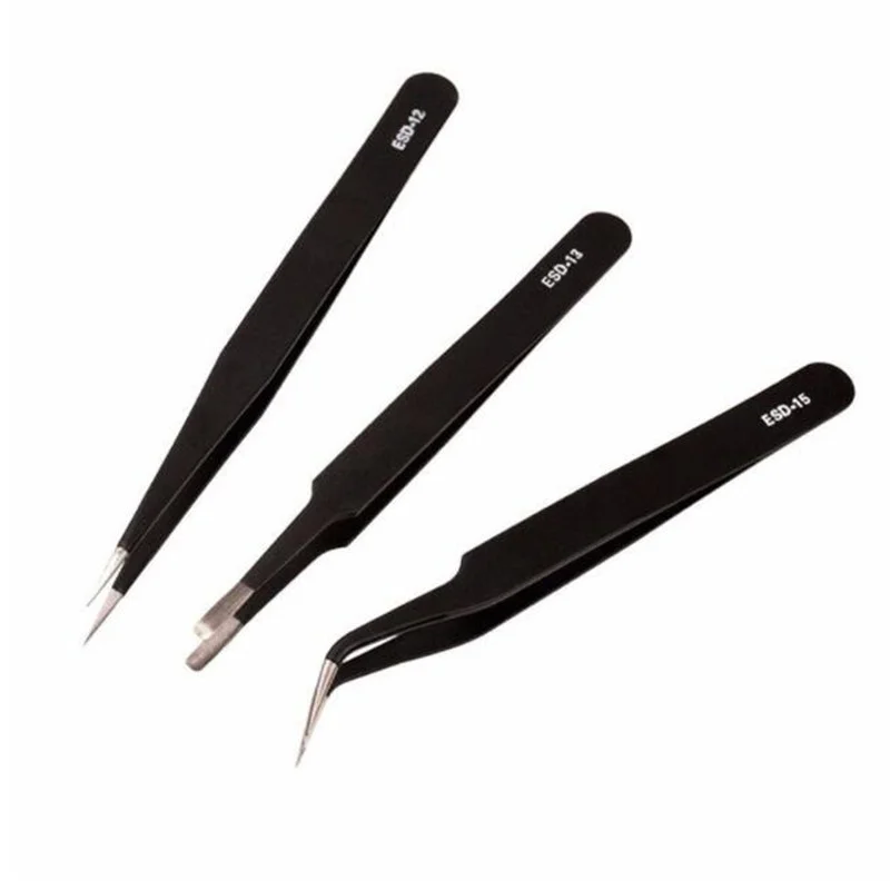 

3 Pcs/set Makeup Beauty Stainless Steel Straight Curved Eyelash Tweezer Black Fine Tip Set Nipper Pointed Repair Tool Eye Lashes