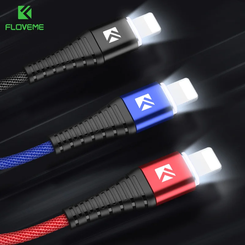FLOVEME светодиодный USB кабель для iPhone X XS MAX XR 2A Быстрая зарядка 7 8 6 6S Plus 5S