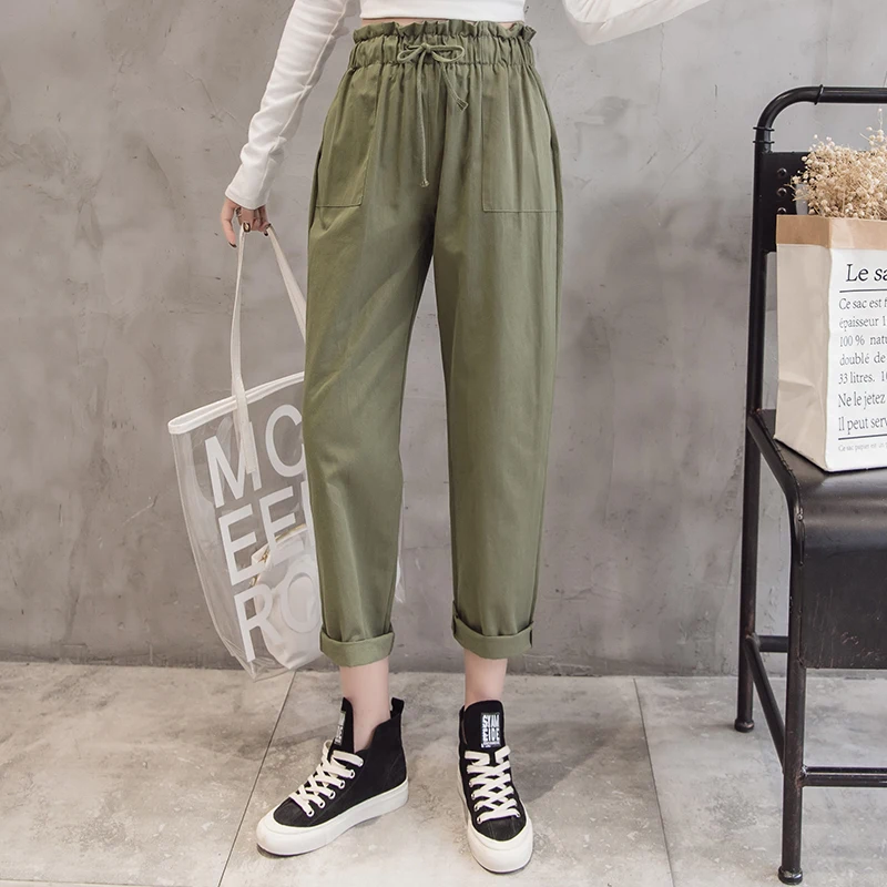 Women pants 2019 spring summer fashion female solid high waist loose harem pant large size trousers casual cargo streetwear | Женская