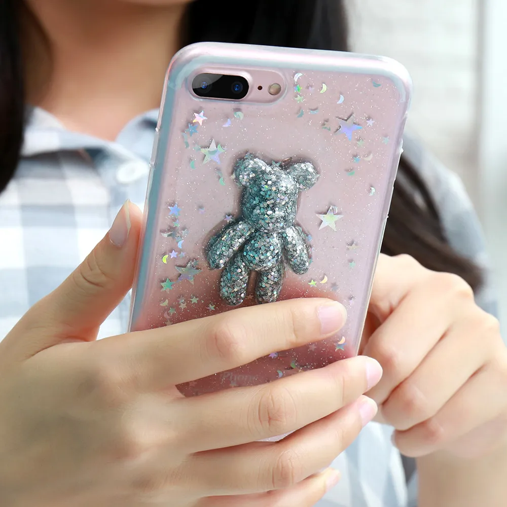 Мягкий чехол KISSCASE 3D Bear Star для iPhone 8 6 6s 7 Plus милый Блестящий силиконовый 7| |