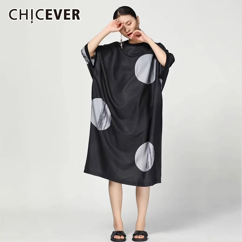 Женское платье в горошек CHICEVER повседневное свободное прямое большого размера с