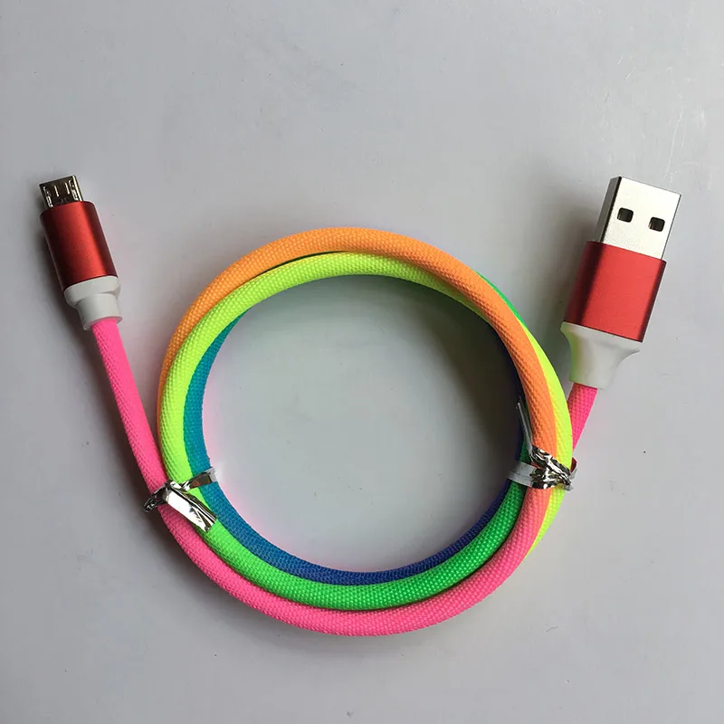 KKREFF 1 м Радужный тканевый плетеный провод Micro USB кабель для Nokia Xiaomi Redmi Note 5 Pro Honor 8