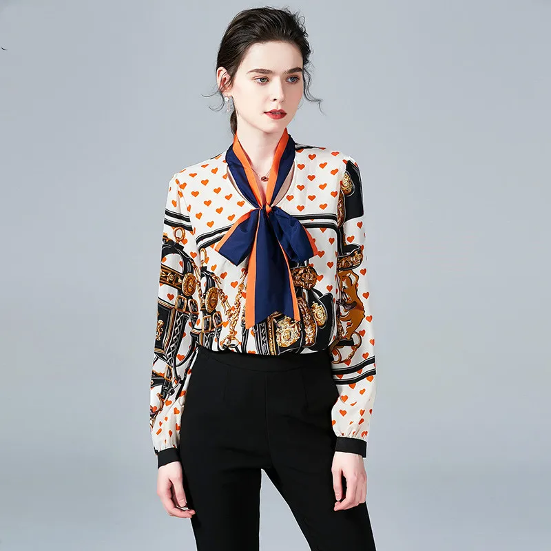 Женская блузка с длинным рукавом винтажная шифоновая Повседневная Блузка