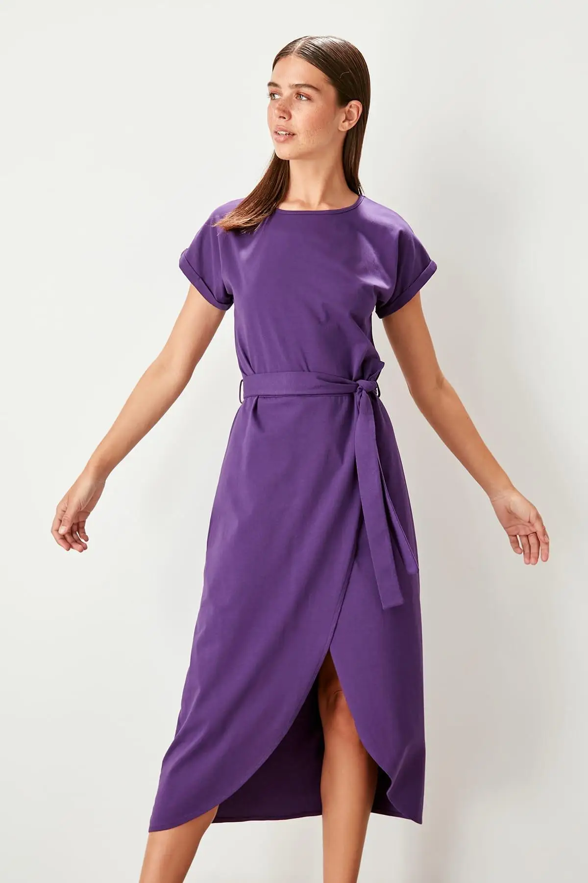Trendyol фиолетовое трикотажное платье на шнуровке TWOSS19VG0159|Женские платья| |