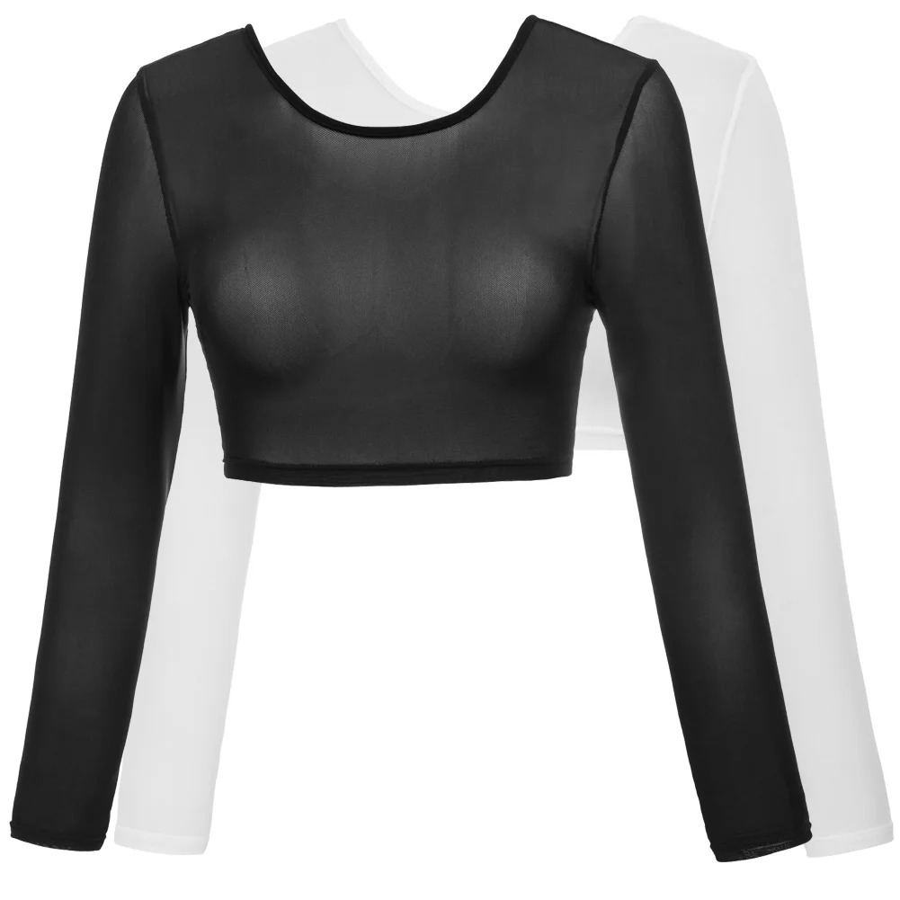 С длинным рукавом женские прозрачные Болеро двусторонний с сеткой Обрезанные